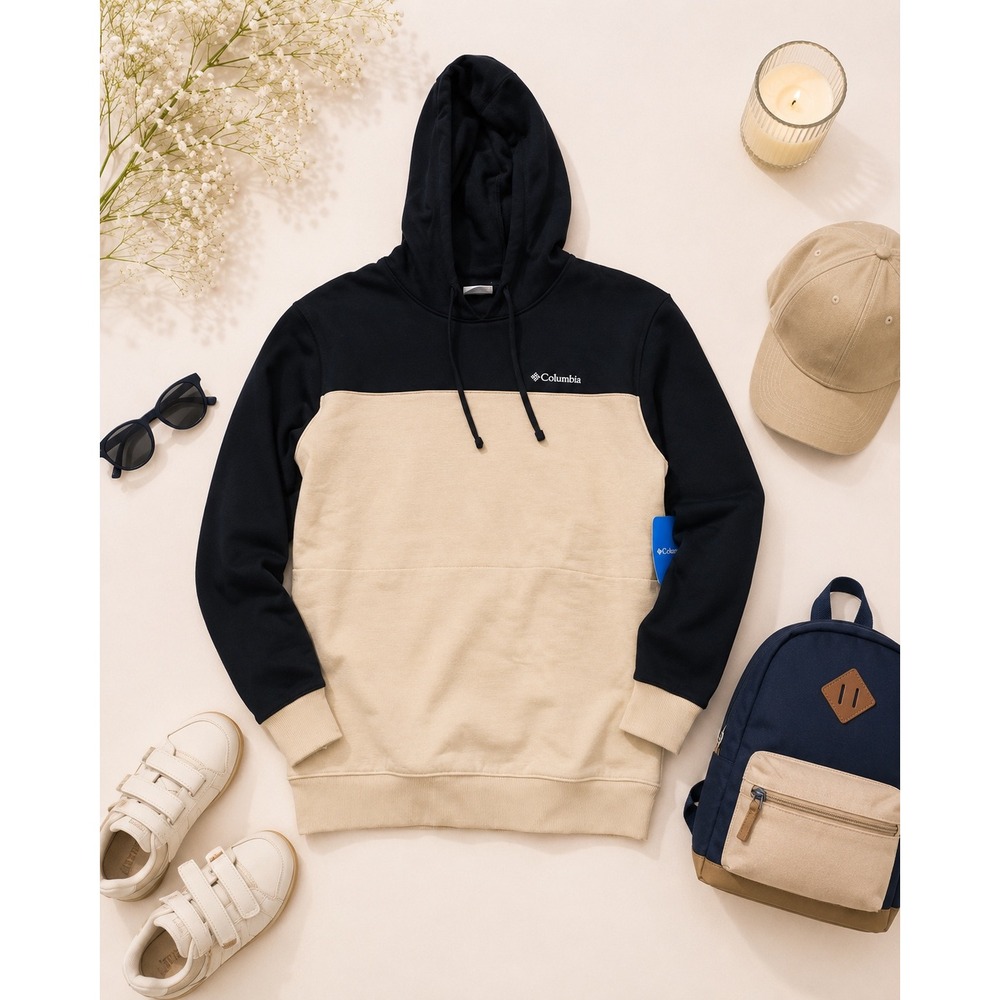 Columbia Hart Mountain III Hoodie Mens Medium Black Tan Colorblock Sweatshirt